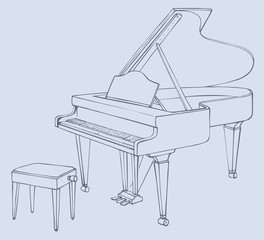Vector drawing of an open grand piano
