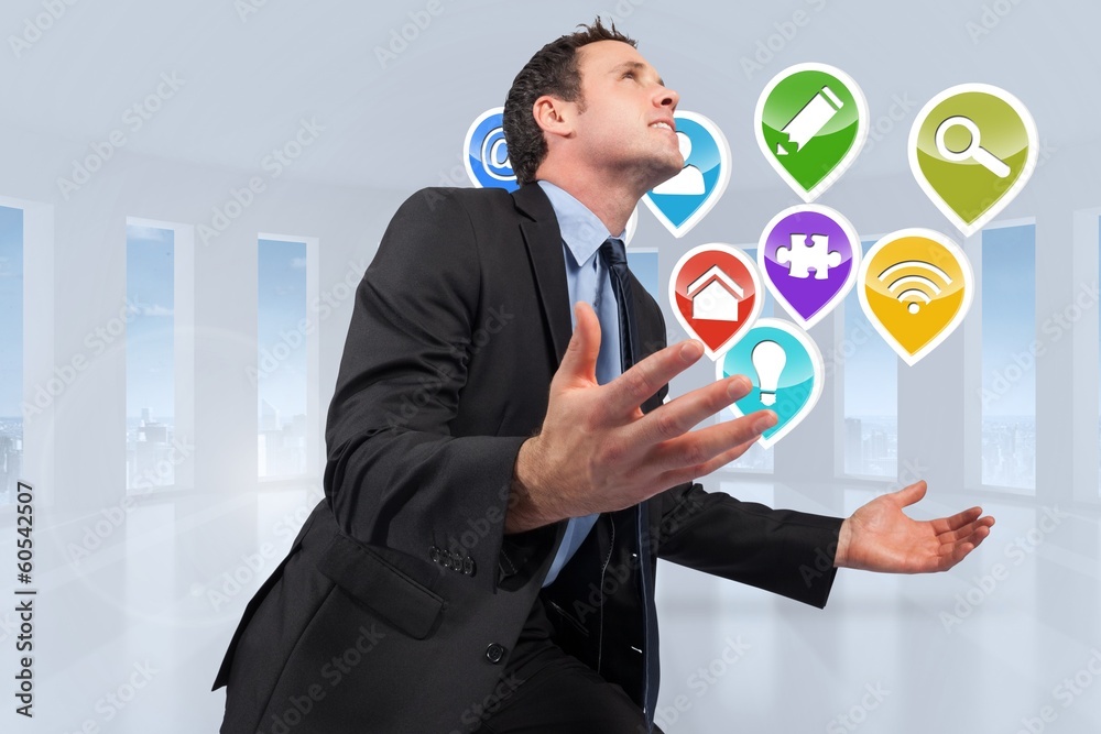 Poster composite image of businessman posing with arms out
