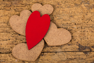 hearts on wooden surface