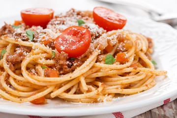 Italian pasta - spaghetti bolognese, close-up