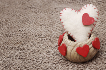 Valentine background with hand-sewn hearts