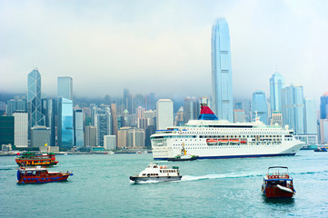 Fototapeta premium Hong Kong harbor and ferry
