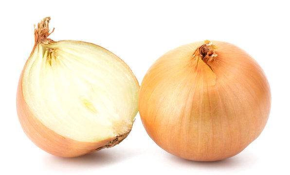 Fresh bulbs of onion on a white background