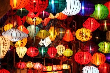 Colored vietnamese silk lanterns