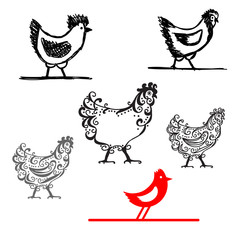 Set of chicken ornate silhouette for your design