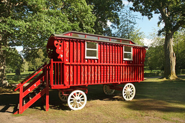 red wooden stagecoach