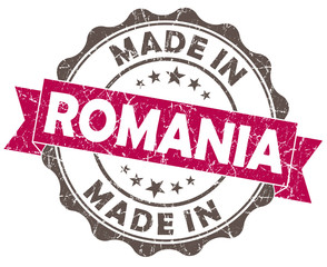 made in ROMANIA pink grunge seal on white