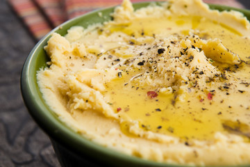 A bowl of creamy hummus