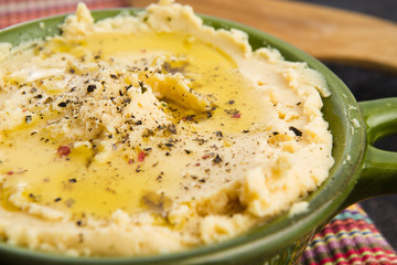 A bowl of creamy hummus