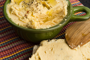 A bowl of creamy hummus