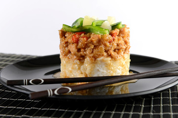 Modern serving of chicken with pineapple