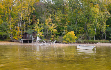 Swedish lake coast in autumn season