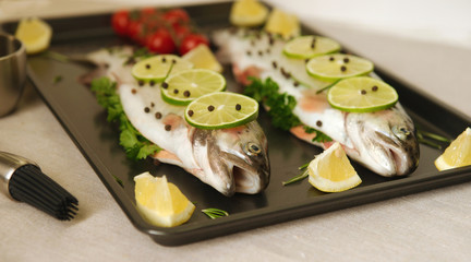 Raw trout preapred for dinner. Ready to cook.