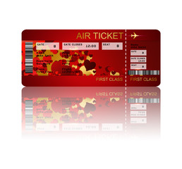 valentine fly ticket with shadow isolated over white