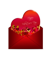 valentines card in red envelope isolated over white background