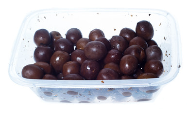 olives in plastic box surface isolated