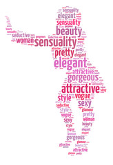 Words illustration of sexy, alluring woman over white background