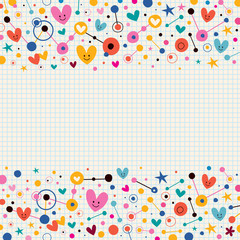 Hearts, dots and stars funky note paper retro background