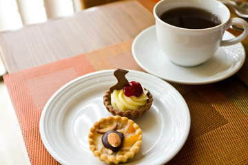dessert,Tart with pears and almond and tea