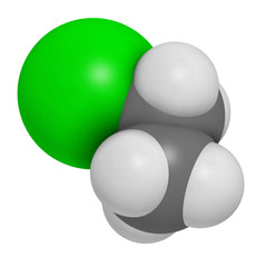 Chloroethane (ethylchloride) molecule.