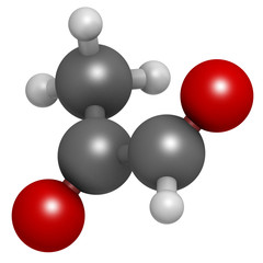 Methylglyoxal (pyruvaldehyde) molecule. Produced by glycolysis;