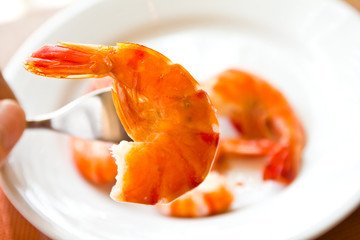 shrimps on the white plate