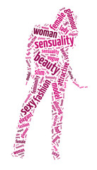 Words illustration of sexy, alluring woman over white background