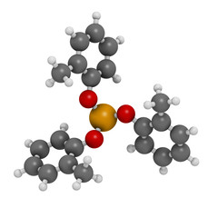 Tricresyl phosphate (TCP) molecule. Used as plasticizer.