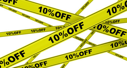 Yellow ribbons with the inscription 10%OFF