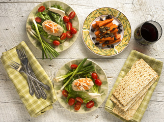 Traditional Jewish Passover dishes of Gefilte Fish and Tsimmes