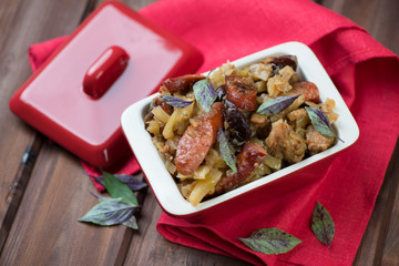 Bigos – stew of cabbage, meat and other ingredients, close-up