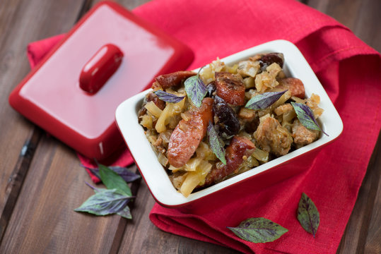 Bigos &ndash; stew of cabbage, meat and other ingredients, close-up