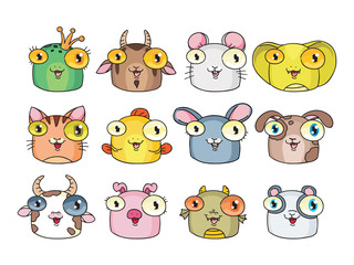 set of funny vector icons. animals