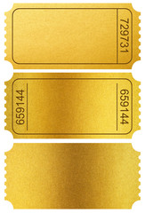 Fototapeta na wymiar Bilety złote odcinki na białym z clipping path included
