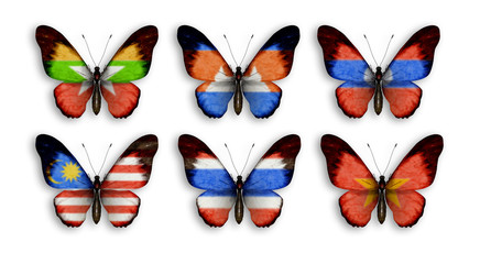 Obraz na płótnie Canvas butterflies with wings countries flags
