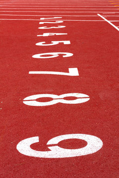 Start track. line on a red running track