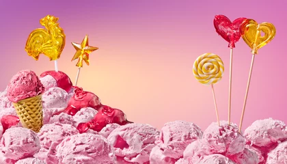 Wall murals Candy pink sweet magical landscape of ice cream and candy