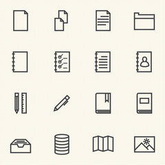 Simple Documents and Library icon sets. Line icons.