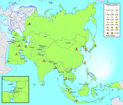 Asian countries with provinces and capital population