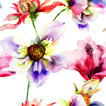 Seamless wallpapers with Stylized flowers