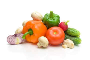 fresh vegetables closeup - white background.