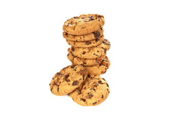 Chocolate chip cookies on white background