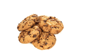 Chocolate chip cookies on white background