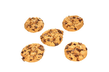 Chocolate chip cookies on white background