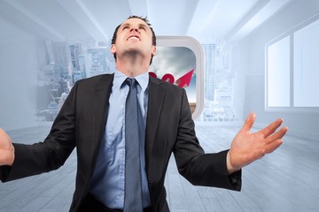 Composite image of businessman posing with arms out