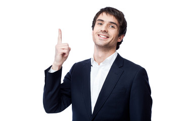 businessman pointing at copy space