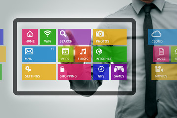 virtual digital tablet with colorful app icons