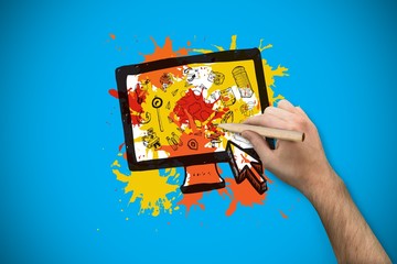 Composite image of hand holding a pencil