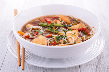bowl of noodle and vegetable soup