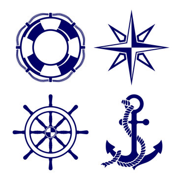 Set of marine symbols  Vector Illustration.
